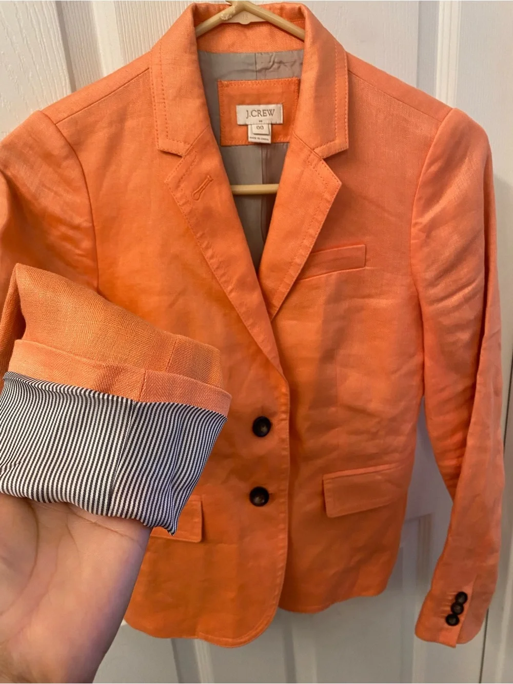 J. Crew Bright Orange schoolboy Blazer Two buttons 100%linen
